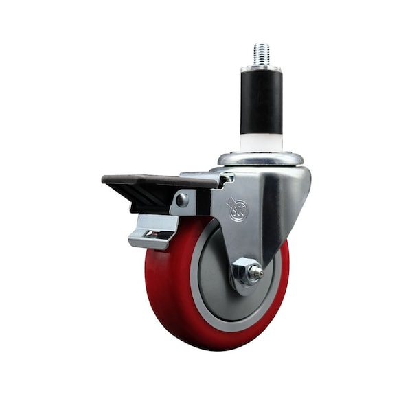 4'' Red Poly Swivel 1-3/8'' Expanding Stem Caster with Brake
